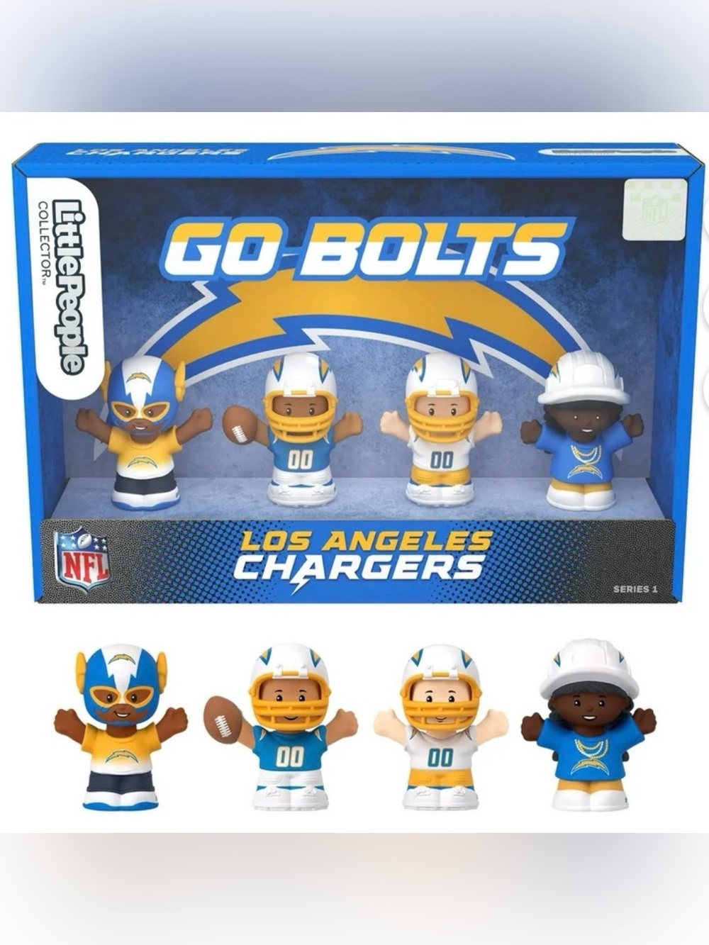 Fisher Price Little People NFL Go Bolts Los Angeles Chargers 4-Pack Kids Toy NIB